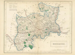 c1820 - Antique Map MIDDLESEX Chapman Hall outline hand colour (CP21-M)