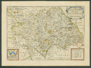1671 - Original Antique Map STAFFORDSHIRE by Richard Blome colour (LM5)