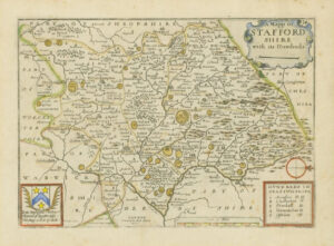 1671 - Original Antique Map STAFFORDSHIRE by Richard Blome colour (LM5)