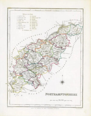1845 Original Colour Antique Map of NORTHAMPTONSHIRE by Lewis & Co (LM)