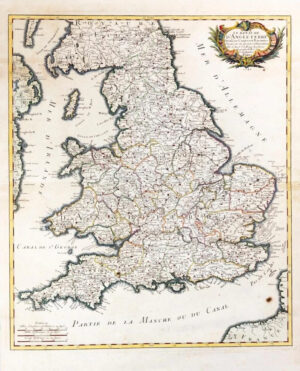 1745 - Rare Original Antique Map LE ROYAUME D'ANGLETERRE England Louis (LM7)