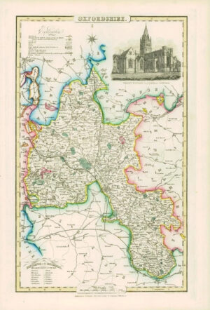 1846 - Antique Map of OXFORDSHIRE by Slater CHRIST CHURCH CATHEDRAL OXFORD