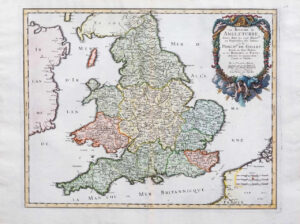 1665 Map LE ROYAUME D'ANGLETERRE SAXONS England Wales by Sanson Mariette (LM10)