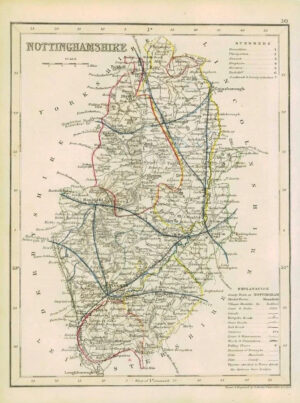 1855 - Original antique map of  "NOTTINGHAMSHIRE" by JOSHUA ARCHER (35)