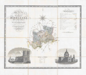 1829 Large Folding Map of MIDDLESEX by Greenwood Westminster Abbey St Pauls