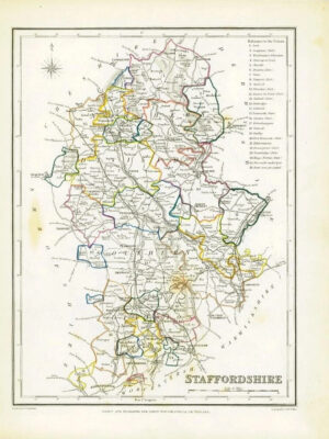 1845 Original Colour Antique Map of STAFFORDSHIRE by Lewis & Co (LM)