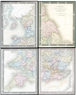 1837 Original Antique SET OF FOUR MAPS of ENGLAND by Thomas Moule Colour (55)