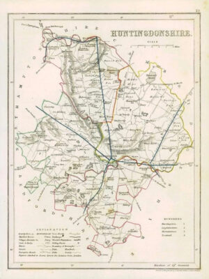 1855 - Original antique map of "HUNTINGDONSHIRE" by JOSHUA ARCHER (23)