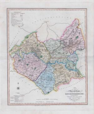 1833 Large Engraved Map LEICESTERSHIRE by William Ebden Duncan Colour (DUK31)