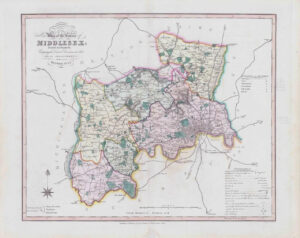 1833 Large Engraved Map of MIDDLESEX William Ebden Duncan Original Colour (DUK7)
