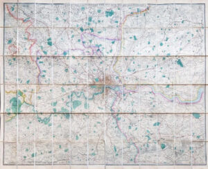 c1870 Huge Folding NEW MAP COUNTRY TWENTY FIVE MILES ROUND LONDON Wyld (FM130)