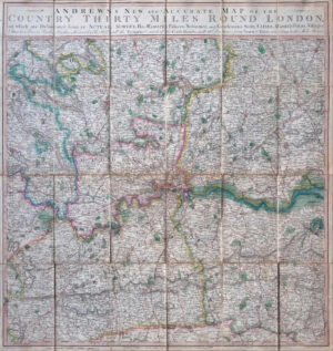 1826 ANDREW'S NEW AND ACCURATE Folding MAP Thirty Miles Round London  (FM155)