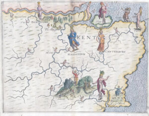 1612-1622 Original Antique Map of Kent by Michael Drayton Poly-Olbion