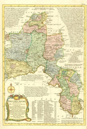 1777 Antique Map of OXFORDSHIRE by Emanual Bowen Divided into Hundreds (BCM30)