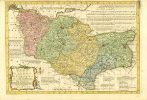 1777 Antique Map of KENT by Emanual Bowen Divided into Lathes Hundreds (BCM20)