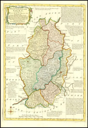 1777 Antique Map of NOTTINGHAMSHIRE Emanual Bowen Describing Wapentakes (BCM28)
