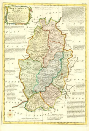 1777 Antique Map of NOTTINGHAMSHIRE Emanual Bowen Describing Wapentakes (BCM28)