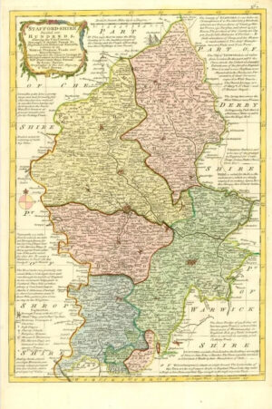 1777 Antique Map of STAFFORDSHIRE by Emanual Bowen Divided into Hundreds (BCM33)