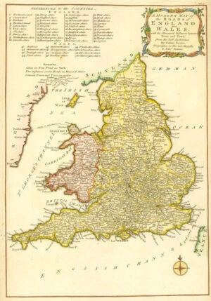 1777 Antique Map ENGLAND WALES ROADS Measured Differences Emanual Bowen (BCM12)