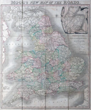 1810 MOGG'S NEW Folding MAP OF THE ROADS England Wales Scotland w/case (FM158)