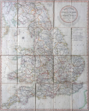1815 LAURIE & WHITTLE'S Folding MAP COACH ROADS England Wales Coltman (FM164)