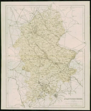 1868 - Original Colour Antique Map of STAFFORDSHIRE by W Hughes (FC28)