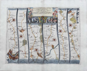 1675 LONDON to HITH Hythe Kent Large Road Map Ogilby Eltham Maidstone Ashford