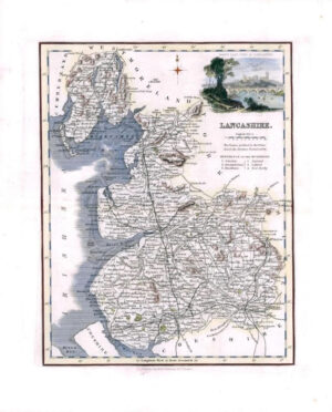1836 - Original Antique Map of LANCASHIRE View Lancaster by Fullerton (FCM3)