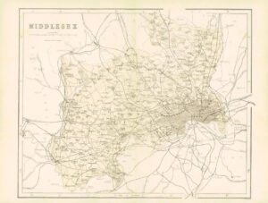 1865 - Original Antique Map of "MIDDLESEX" London by W Hughes (NG20)