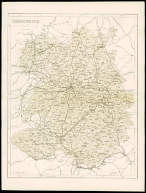 1865 - Original Antique Map of "SHROPSHIRE" by W Hughes (NG52)
