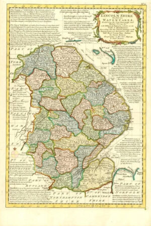 1777 Antique Map of LINCOLNSHIRE Emanual Bowen Divided into Wapentakes (BCM22)