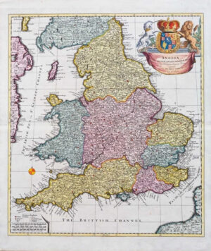 1720 Engraved Map MAGNAE BRITANNIA REGNUM ANGLIAE England Wales by Homann (LM10)