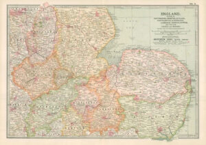 1903  Large Colour Map ENGLAND Section III, Nottingham, Leicester, Rutland (EB7)