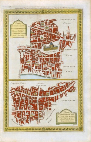 c1784 London Map - BARNYARDS CASTLE - FARRINGDON - CANDLEWICK - LANGBORN WARDS