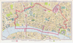c1948 BACON'S Large Scale Plan of the CITY OF LONDON Folding Map BLITZED London