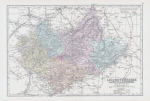 1883 Large Map of LEICESTERSHIRE & RUTLANDSHIRE Ordnance Survey by Bacon (BO23)