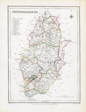 1845 Original Colour Antique Map of NOTTINGHAMSHIRE by Lewis & Co (LM)