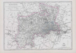 1863 Large Antique Map MIDDLESEX by Edward Weller (DA96)