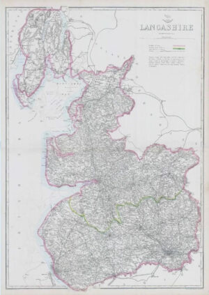 1863 Large Antique Map LANCASHIRE by Edward Weller (DA09)