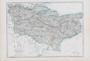 1863 Large Antique Map KENT by Weller (DA93)