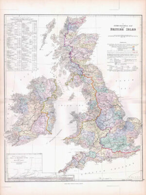 1887 Large Antique Folio Map BRITISH ISLES Hydrographical By Stanford (SLA8)