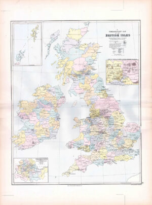1887 Large Antique Folio Map BRITISH ISLES Parliamentary Stanford (SLA10)