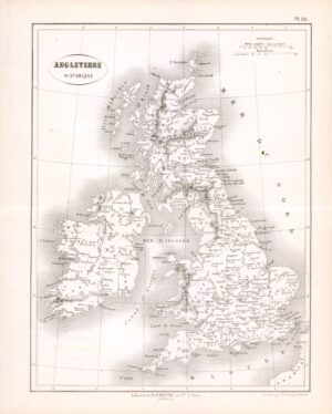 1865 Antique Map ANGLETERRE Historique England United Kingdom (DEDG-49)