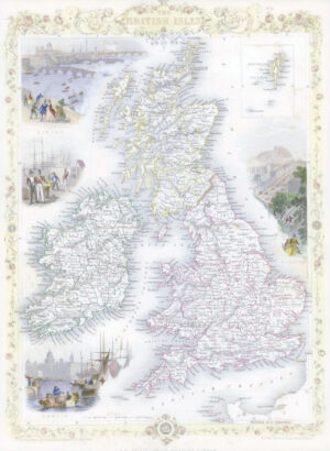 1850 Original Antique Map of THE BRITISH ISLES by John Tallis (TM4-17)