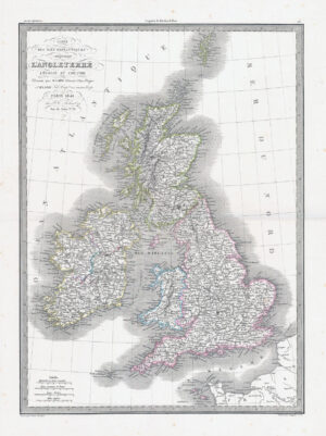 1841 CARTE DES ILES BRITANNIQUES British Isles Ireland Scotland Map Lapie (LP18)