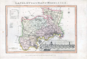 1817 Original Antique LANGLEY'S NEW MAP OF MIDDLESEX Belch (LNM17)