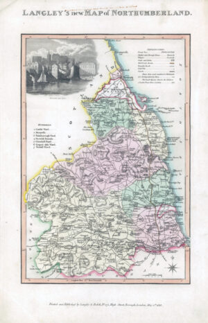 1817 Original Antique LANGLEY'S NEW MAP OF NORTHUMBERLAND Belch (LNM20)