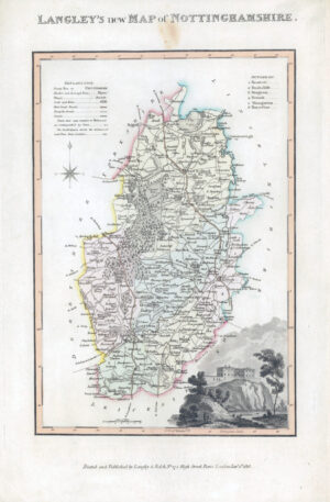 1817 Original Antique LANGLEY'S NEW MAP OF NOTTINGHAMSHIRE  (LNM21)
