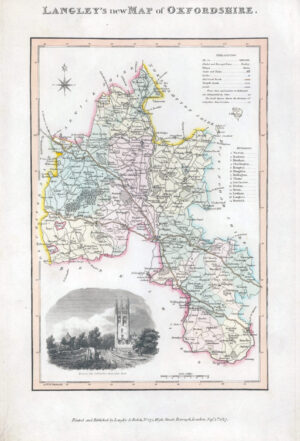 1817 Original Antique LANGLEY'S NEW MAP OF OXFORDSHIRE Belch (LNM22)