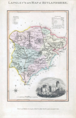 1818 Original Antique LANGLEY'S NEW MAP OF RUTLANDSHIRE RUTLAND Belch (LNM23)